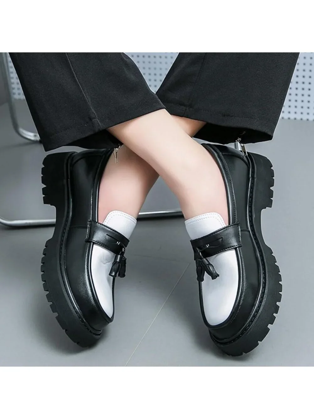 Men's Brown Chunky Platform Loafers Slip On Business Casual Dress Shoes
